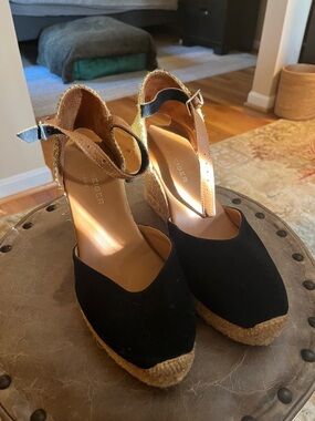 Black Espadrille Wedge Sandals with Ankle Strap  from Kurt Geiger, size 8